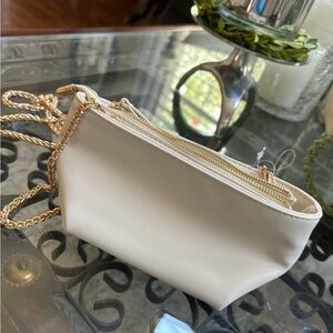 New Anthropologie small ivory white crossbody chain purse pouch gold accents nwt